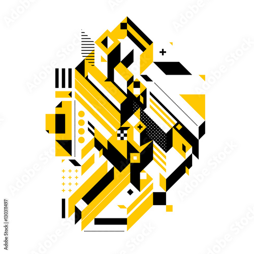 Abstract composition of complex geometric shapes. Style of modern art and graffiti. The design element is isolated on a white background, it's very simple to change main or background color.
