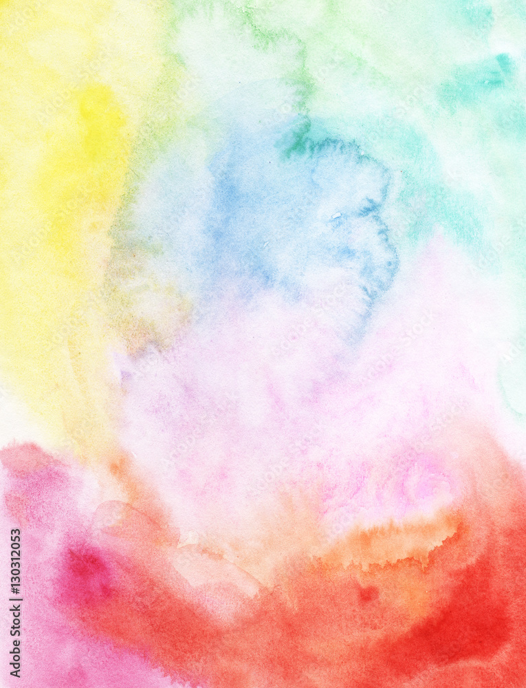 Rainbow color watercolor background paper. Kid friendly.