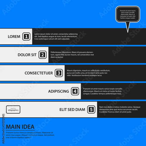 Corporate design template on blue background. Black and white colors. Useful for advertising, presentations and web design.