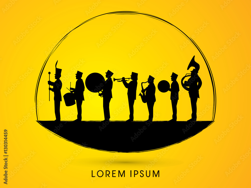 Fototapeta premium Silhouette Marching Band, parade, graphic vector.