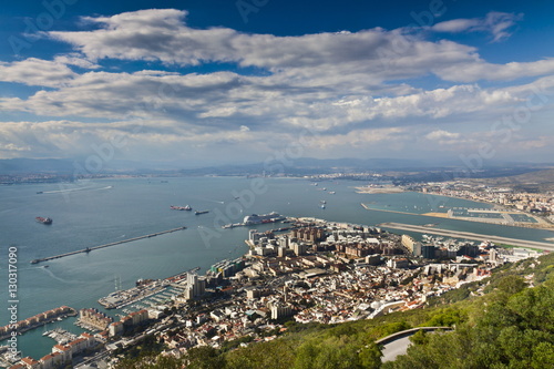 Bay of Gibraltar and Gibraltar Town from the top of the Rock, Gibraltar