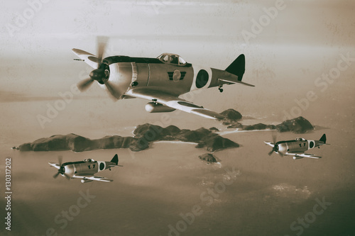 Nakajim Ki44 Japanese fighter of WW2 Vintage Photo Style Illustration