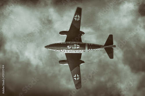 German ME262 Jet fighter plane of WW2 Vintage Photo Style Illustration