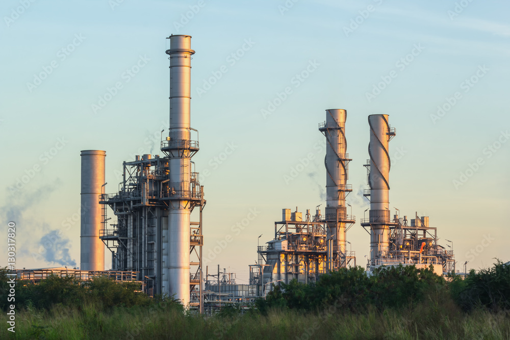 Gas turbine electric power plant on morning