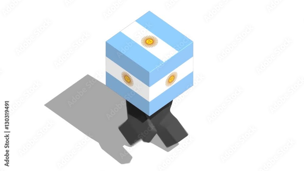 4k Walking Argentina Square Head, 3D Animation With Alpha Channel , Loop 4k Walking Argentina Square Head, 3D Animation With Alpha Channel , Loop