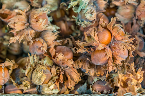 Fresh hazelnuts in a market
