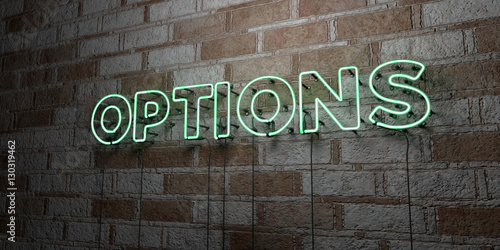 OPTIONS - Glowing Neon Sign on stonework wall - 3D rendered royalty free stock illustration.  Can be used for online banner ads and direct mailers.. photo