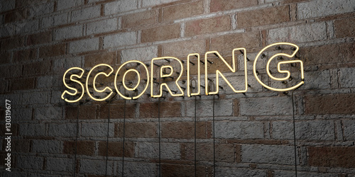 Fényképezés SCORING - Glowing Neon Sign on stonework wall - 3D rendered royalty free stock illustration