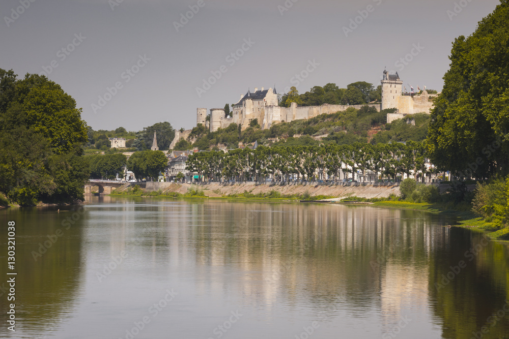 Looking down the River Vienne towards the town and castle of Chinon, Indre et Loire, France Looking down the River Vienne towards the town and castle of Chinon, Indre et Loire, France