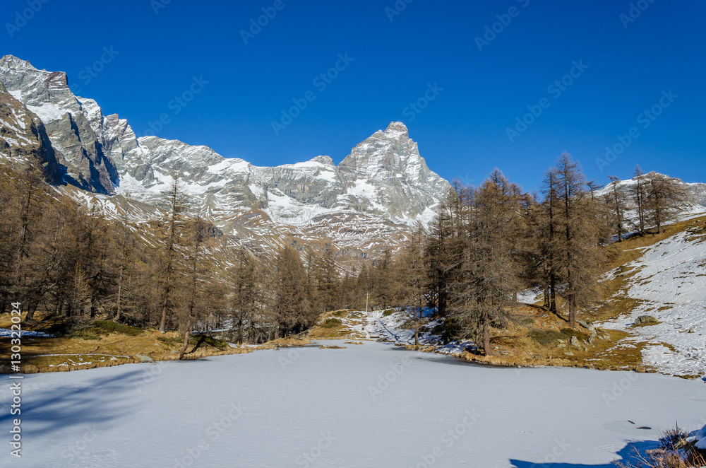 Fototapeta premium View of Lago Blu with Matterhorn in background