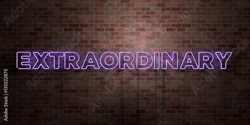 EXTRAORDINARY - fluorescent Neon tube Sign on brickwork - Front view - 3D rendered royalty free stock picture. Can be used for online banner ads and direct mailers.. photo