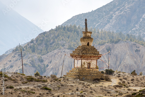 Traditional old Buddhist stupa on Annapurna Circuit Trek in Hima