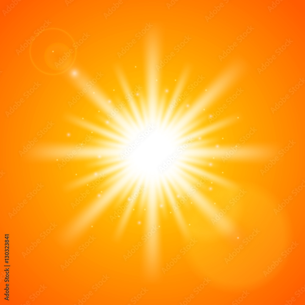 star burst and lens flare in orange color background (vector) - obrazy, fototapety, plakaty 