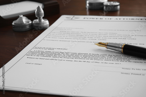 Pen, document, stamp and in...