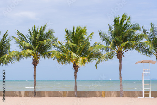 Coconut palm trees in tropical beach Thailand