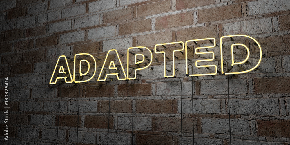 Naklejka premium ADAPTED - Glowing Neon Sign on stonework wall - 3D rendered royalty free stock illustration. Can be used for online banner ads and direct mailers..