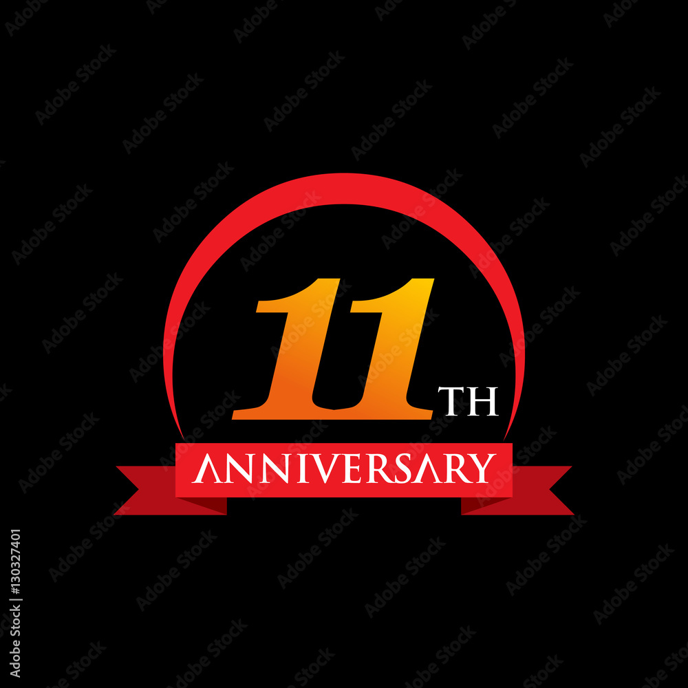 11 Th anniversary ribbon logo with red and orange color 11 Th anniversary ribbon logo with red and orange color