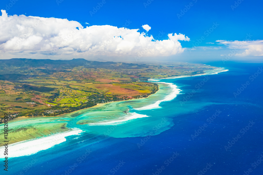 Aerial view of the underwater channel. Mauritius