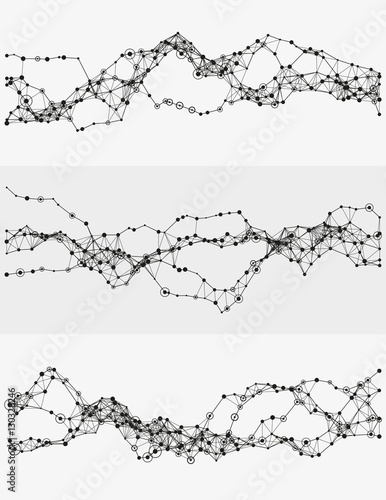 Modern abstract vector illustration with connected dots. Wavy mechanical construction. Complexity of modern analytical systems. Digital representation of informational flow. Element of design.