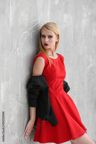 Pretty young blonde woman a...