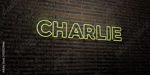 CHARLIE -Realistic Neon Sign on Brick Wall background - 3D rendered royalty free stock image. Can be used for online banner ads and direct mailers.. photo