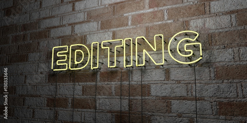 Fotografie EDITING - Glowing Neon Sign on stonework wall - 3D rendered royalty free stock illustration
