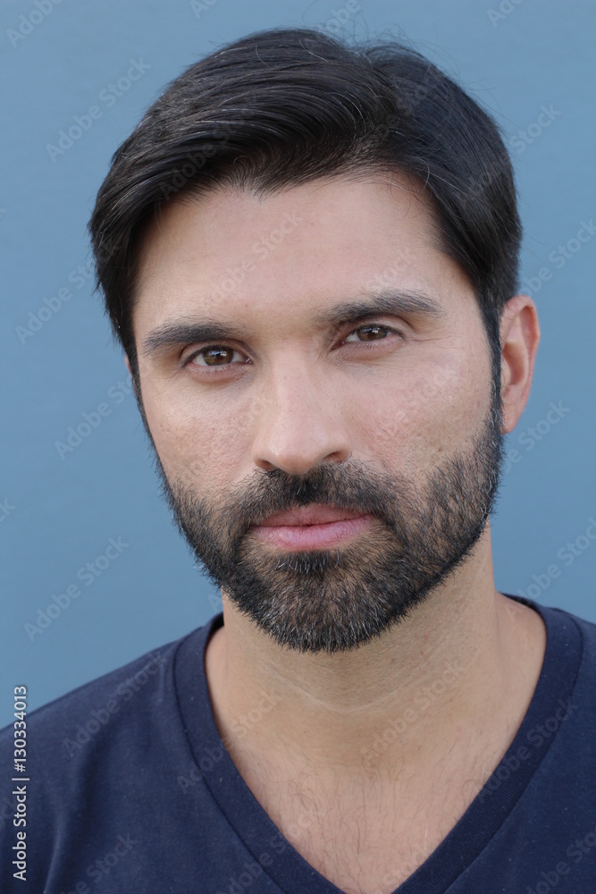 Handsome masculine manly male model facial hair macho strong dark stare Handsome masculine manly male model facial hair macho strong dark stare