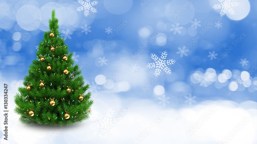 3d illustration of  over Christmas background with lights and balls decorated Christmas tree