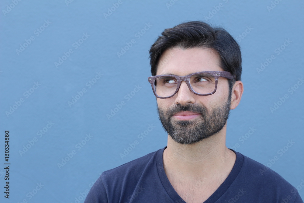 Man thinking something positive with copy space Man thinking something positive with copy space