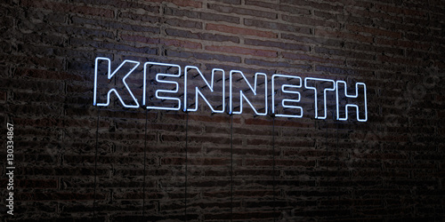 KENNETH -Realistic Neon Sign on Brick Wall background - 3D rendered royalty free stock image. Can be used for online banner ads and direct mailers.. photo