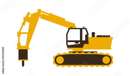 Icon excavator with his hammer. Construction machinery. Vector illustration. Sleek style.