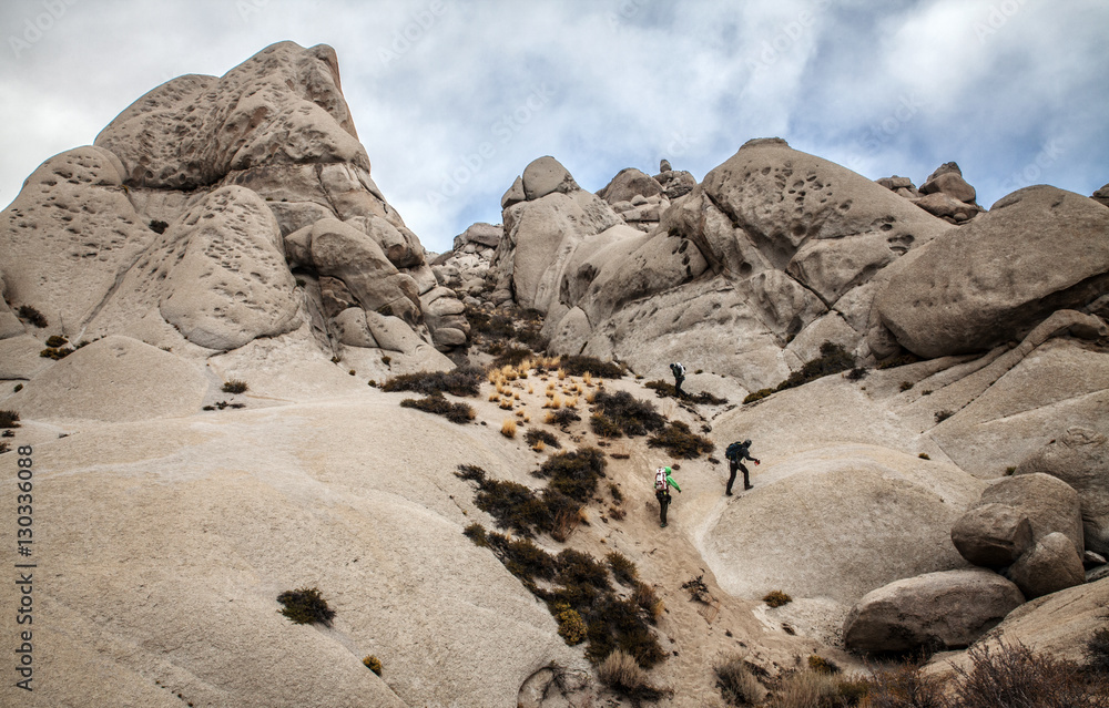 Climbers in a boulder field near Bishop, California