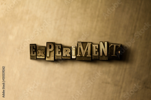 EXPERIMENT - close-up of grungy vintage typeset word on metal backdrop. Royalty free stock illustration. Can be used for online banner ads and direct mail.