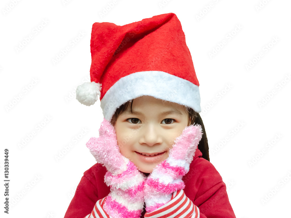 Adorable girl and red hat.Little girl in christmas hat isolated on white background christmas concept. Adorable girl and red hat.Little girl in christmas hat isolated on white background christmas concept.
