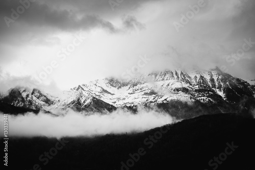 Black and white snow mountains photo