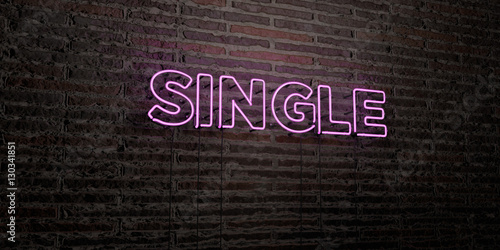 SINGLE -Realistic Neon Sign on Brick Wall background - 3D rendered royalty free stock image. Can be used for online banner ads and direct mailers.. photo