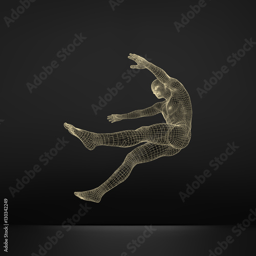 3d Man Slipping and Falling. Silhouette of a Man Fallen Down.