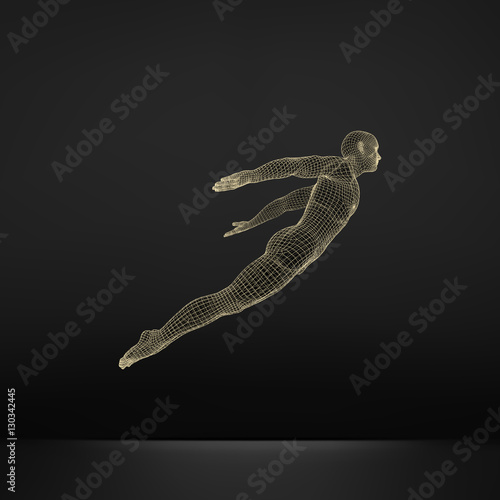 Hovering in Air. Man Floating in the Air. 3D Model of Man.