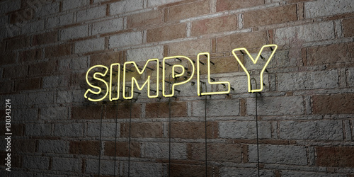 SIMPLY - Glowing Neon Sign on stonework wall - 3D rendered royalty free stock illustration.  Can be used for online banner ads and direct mailers..