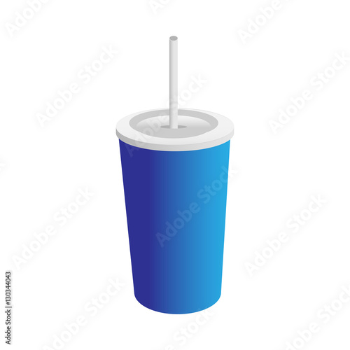 Blue plastic cup with a straw on white background. Vector illustration.
