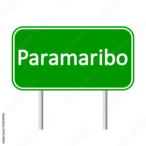 Paramaribo road sign isolated on white background.