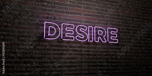 Tablou pe pânză DESIRE -Realistic Neon Sign on Brick Wall background - 3D rendered royalty free stock image