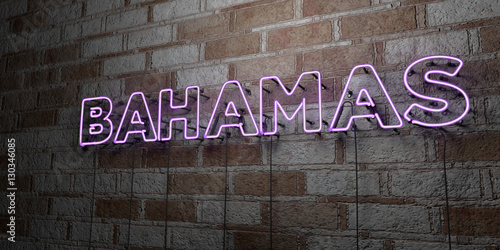 BAHAMAS - Glowing Neon Sign on stonework wall - 3D rendered royalty free stock illustration. Can be used for online banner ads and direct mailers..