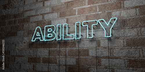 Canvas Print ABILITY - Glowing Neon Sign on stonework wall - 3D rendered royalty free stock illustration