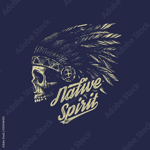 skull indian chief hand drawing style