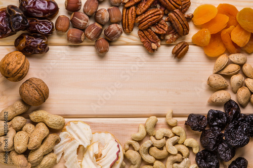 Selection of dried fruits and nuts as symbols Tu Bishvat