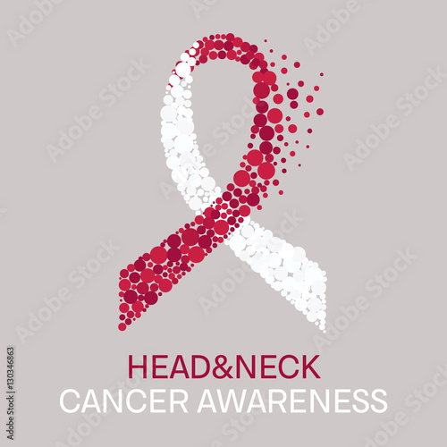Head and neck cancer awareness poster with white and burgundy ribbon made of dots on light background. Medical concept. Vector illustration.