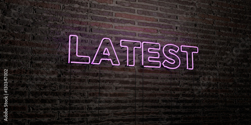 LATEST -Realistic Neon Sign on Brick Wall background - 3D rendered royalty free stock image. Can be used for online banner ads and direct mailers..