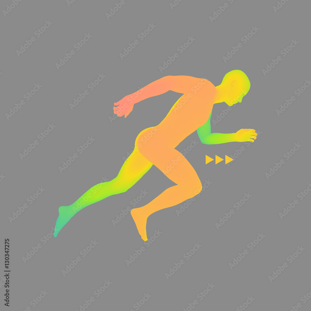 3d Running Man. Sport Symbol. Low-poly Man in Motion.
