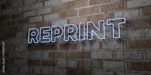 Foto REPRINT - Glowing Neon Sign on stonework wall - 3D rendered royalty free stock illustration